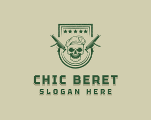 Beret - Military Gun Skull logo design