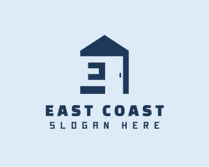 Blue Home Door Letter E logo design