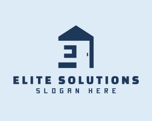 Blue Home Door Letter E logo design