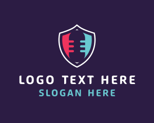 Vlogger - Microphone Talk Shield logo design