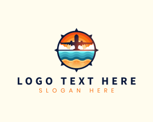 Airplane Beach Travel Destination Logo