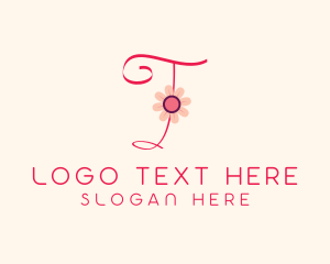 Calligraphic - Pink Flower Letter I logo design
