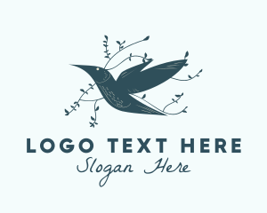 Wren - Blue Hummingbird Foliage logo design