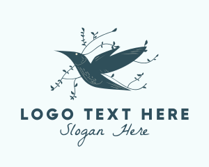 Flying - Blue Hummingbird Foliage logo design