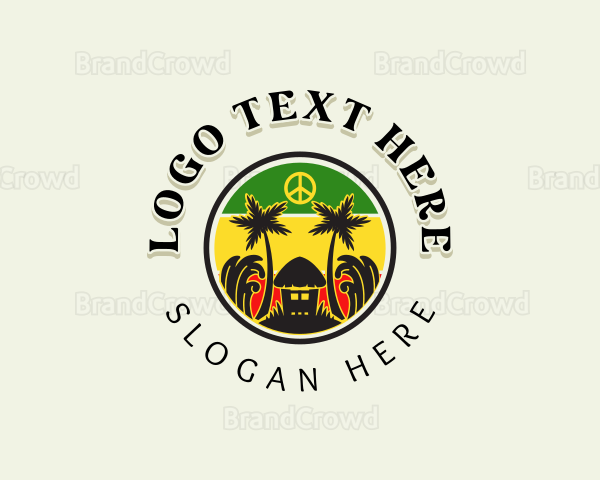 Tropical Beach Tree Hut Logo