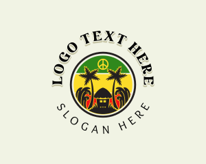 Tropical Beach Tree Hut Logo