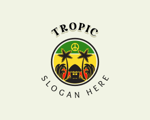 Tropical Beach Tree Hut logo design