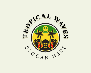 Tropical Beach Tree Hut logo design