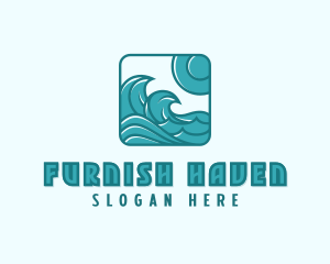 Ocean Wave Surfing Logo