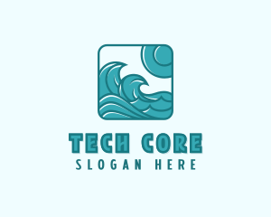 Ocean Wave Surfing Logo