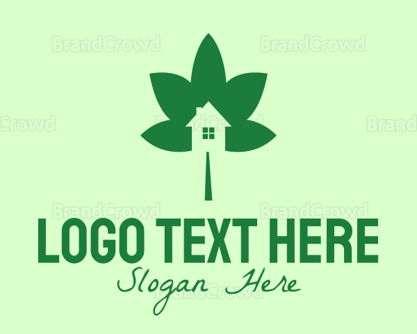 Green Cannabis Leaf House Logo