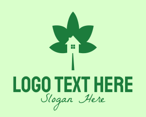 Maple Leaf - Green Cannabis Leaf House logo design
