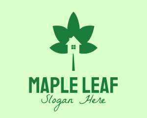 Green Cannabis Leaf House  logo design