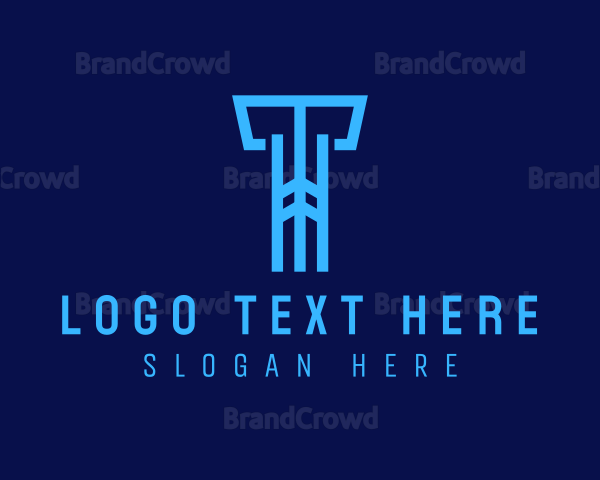 Blue Cyber Letter T Logo