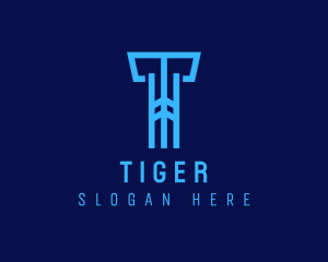 Blue Cyber Letter T Logo