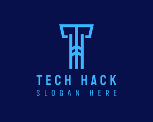 Blue Cyber Letter T logo design