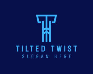 Blue Cyber Letter T logo design