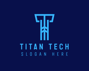 Blue Cyber Letter T logo design