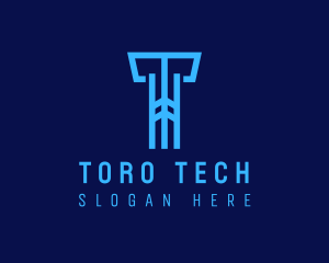 Blue Cyber Letter T logo design