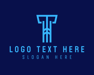 Application - Blue Cyber Letter T logo design