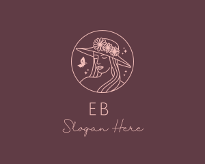 Wine Red - Lady Hat Butterfly logo design