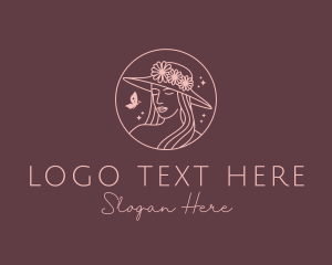 Wine Red - Lady Hat Butterfly logo design