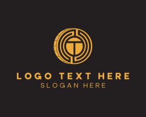 Blockchain - Yellow Coin Letter T logo design