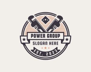 Maintenance Crew - Hipster Pipe Wrench logo design