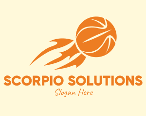 Orange Flaming Basketball logo design