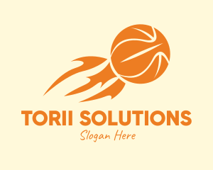 Orange Flaming Basketball logo design