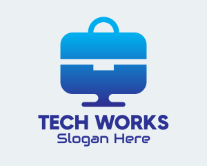 Blue Tech Briefcase Desktop logo design