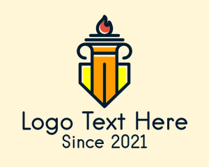 Security - Column Shield Torch logo design