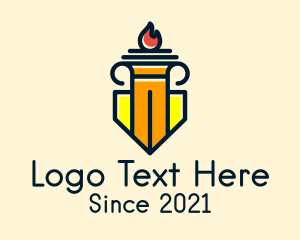 Torch - Column Shield Torch logo design