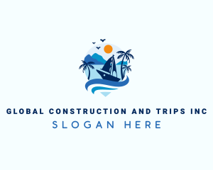 Tourist - Tropical Yacht Location Pin logo design