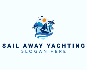 Tropical Yacht Location Pin logo design