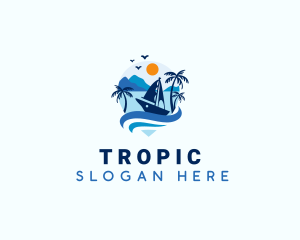 Tropical Yacht Location Pin logo design