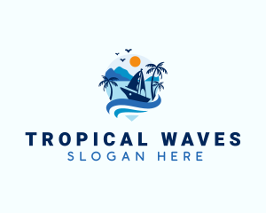 Tropical Yacht Location Pin logo design