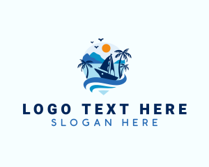 Travel - Tropical Yacht Location Pin logo design
