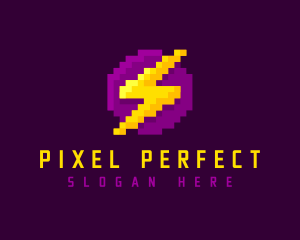 Pixelated Thunderbolt Power logo design