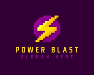 Pixelated Thunderbolt Power logo design