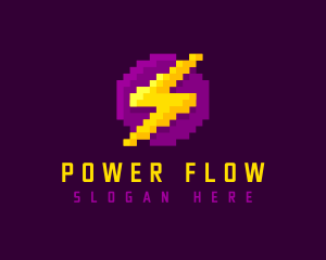 Pixelated Thunderbolt Power logo design