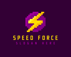 Pixelated Thunderbolt Power logo design