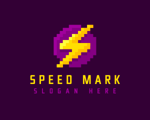 Pixelated Thunderbolt Power logo design