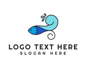 Ocean - Fish Wave Splash logo design