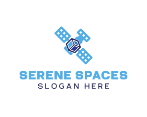 Blue Satellite Cube logo design