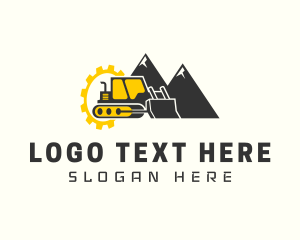 Construction Worker - Gear Mountain Bulldozer logo design