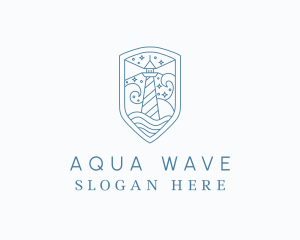 Lighthouse Sea Wave logo design