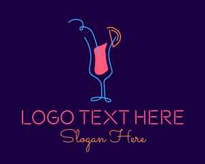 Straw - Neon Tropical Cocktail Glass logo design