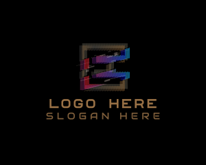 Vhs - Gradient Glitch Letter E logo design