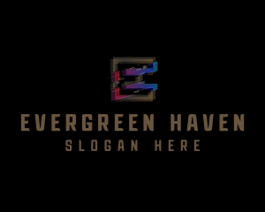 Gradient Glitch Letter E logo design